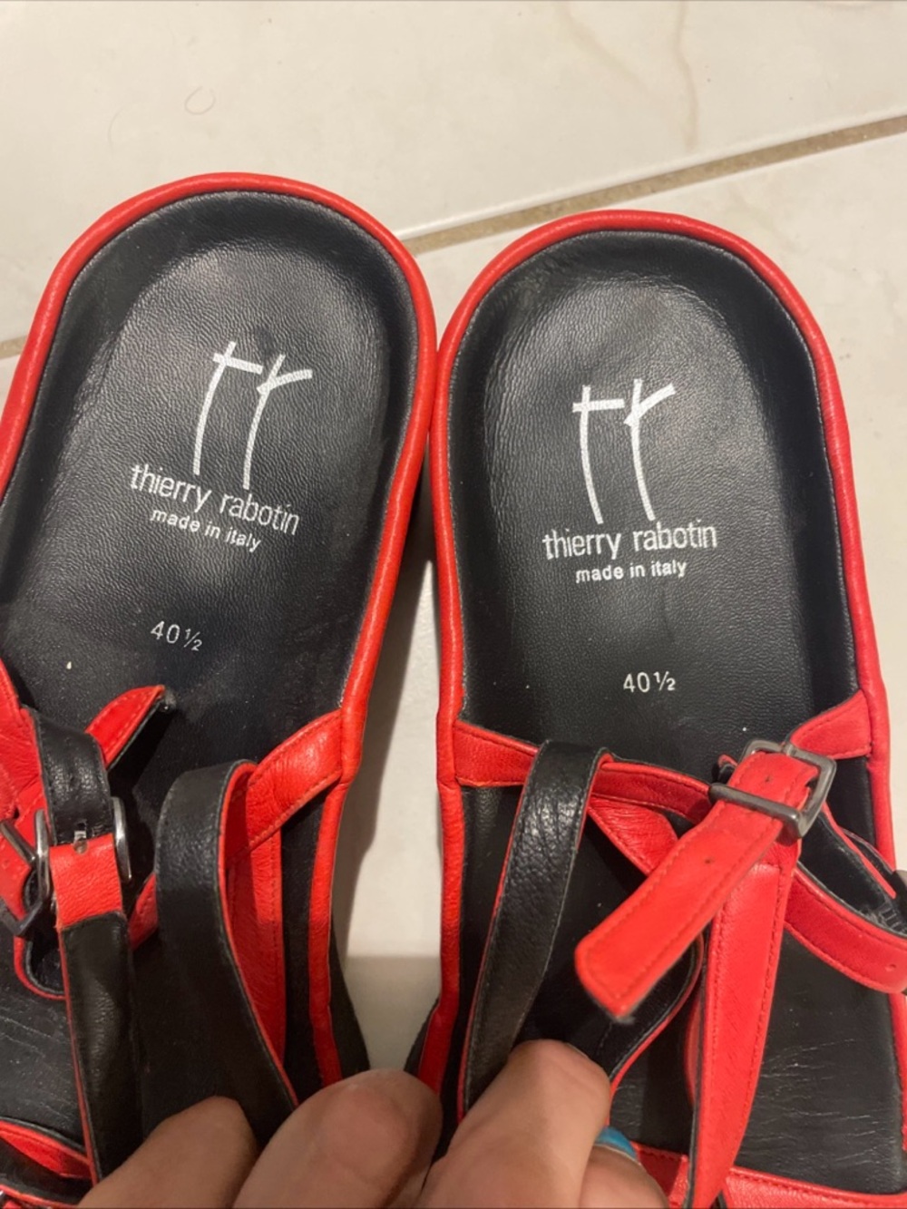 Thierry Rabotin size 40.5 Red Wave Strappy Leather Buckle closure Sandals - Picture 5 of 15